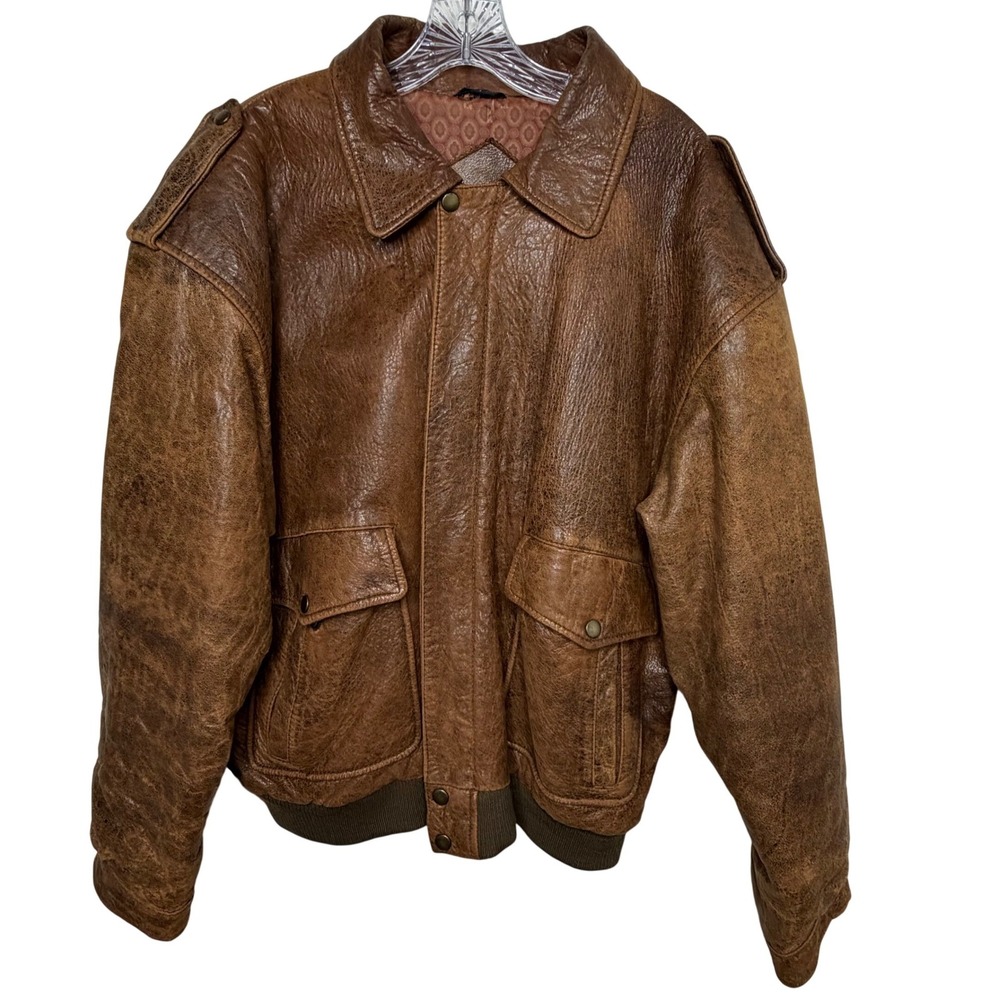 VTG COSI L'uomo Soft Leather Bomber Jacket Brown Pebbled Heavy Heritage Size‎ L